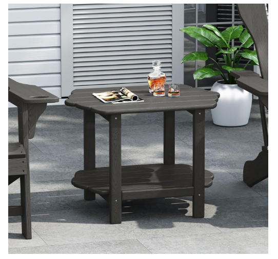 Small Outdoor Side Tables Modern 2-Tier Adirondack Table Rustic End Table HDPE Storage Shelf Industrial Corner Rectangle Coffee Table for Patio Garden Balcony Backyard Pool Farmhouse Home Grey