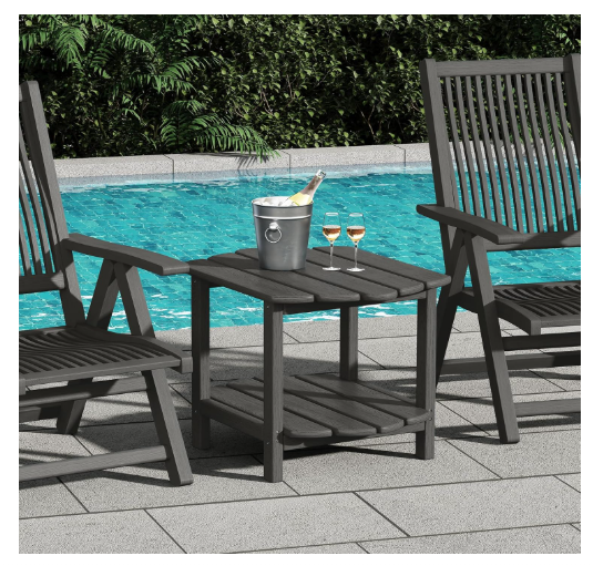 Small Outdoor Side Tables Modern 2-Tier Adirondack Table Rustic End Table HDPE Storage Shelf Industrial Corner Rectangle Coffee Table for Patio Garden Balcony Backyard Pool Farmhouse Home Grey