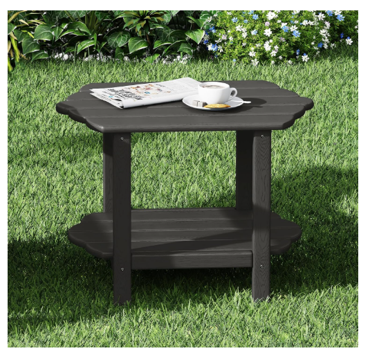 Small Outdoor Side Tables Modern 2-Tier Adirondack Table Rustic End Table HDPE Storage Shelf Industrial Corner Rectangle Coffee Table for Patio Garden Balcony Backyard Pool Farmhouse Home Grey